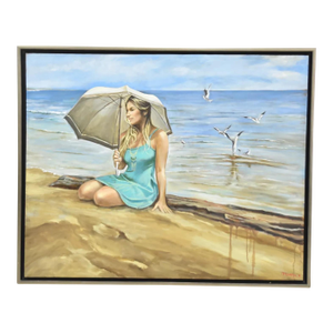 Late 20th Century Harry McCormick , Oil on Canvas Beach Scene, Framed