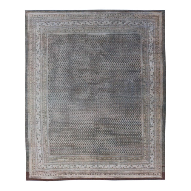 Antique Hand Knotted Persian Tabriz Rug With All-Over Design in Muted Tones For Sale