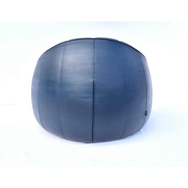 Blue Ligne Roset Leather Ottoman Swiveling Armchair For Sale - Image 8 of 10