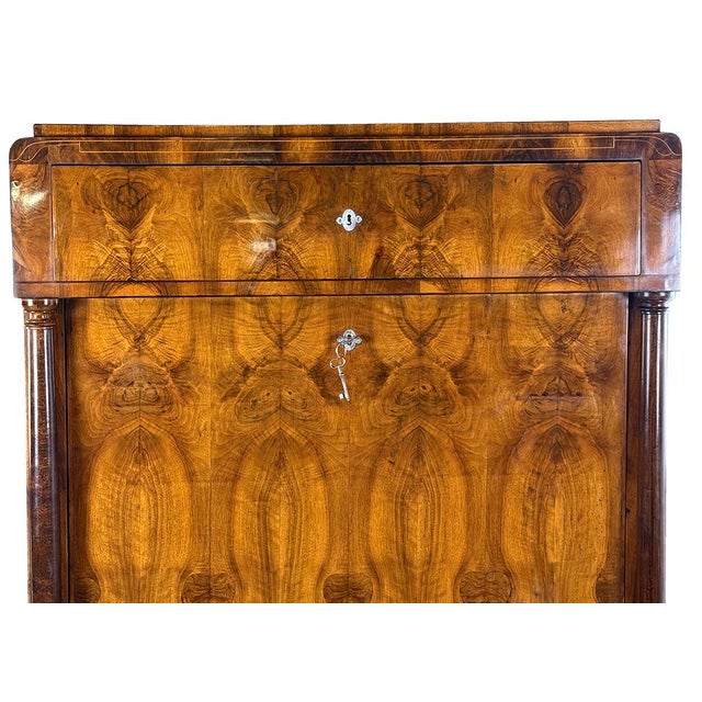 Early 19th Century Antique Biedermeier Walnut Writing Secretary, 1830s For Sale - Image 5 of 16