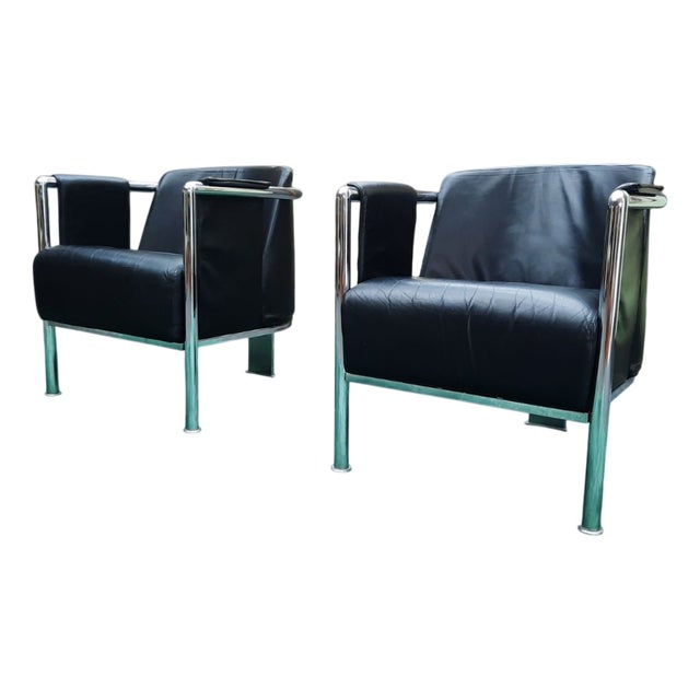 Vintage Italian Club Chairs in Leather, 1980s, Set of 2 For Sale