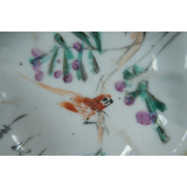 Ceramic Antique Qing Dynasty Chinese Export Porcelain Footed Dish Lotus Bird Compote For Sale - Image 7 of 11