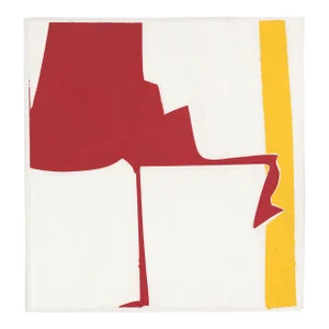 Contemporary Abstract Gouache on Handmade Indian Khadi Paper Painting "Covers 13 - Red Yellow" by Joanne Freeman