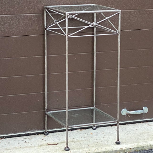 Vintage Square Wrought Iron and Glass 2 Tiered Plant Stand For Sale - Image 13 of 13