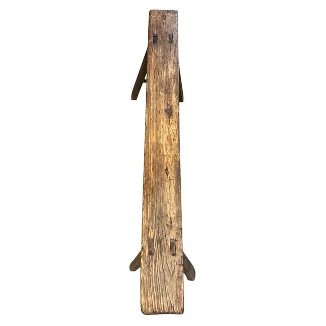 Antique Wood Farmhouse Bench For Sale - Image 4 of 9
