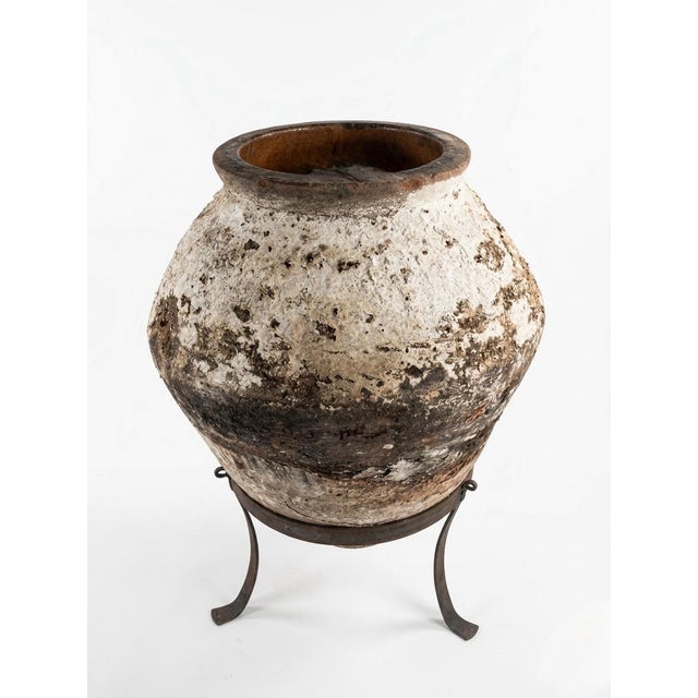 1930s Greek Terracotta Olive Oil Jar on Custom Wrought Iron Stand For Sale - Image 4 of 9