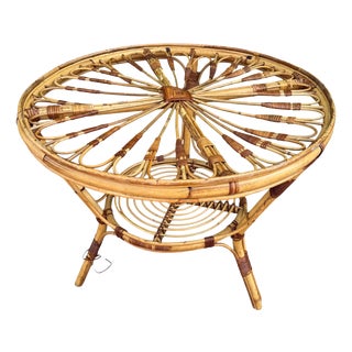 Vintage French Rattan Table, 1950s For Sale