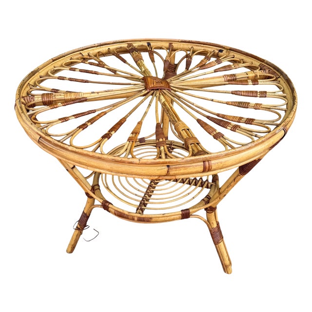 Vintage French Rattan Table, 1950s For Sale