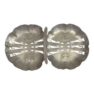 Vintage Hand-Wrought Aluminum Double Sided Dish For Sale