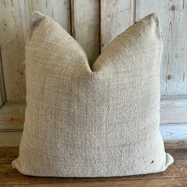 Feliz Handmade Organic Wool Pillow With Heavy Texture Brown Lines For Sale In Los Angeles - Image 6 of 7