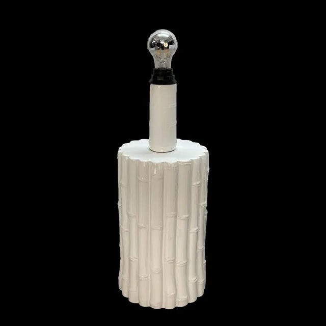 Mid-Century Italian White Ceramic and Faux Bamboo Table Lamp by Tommaso Barbi, 1970s For Sale - Image 12 of 18