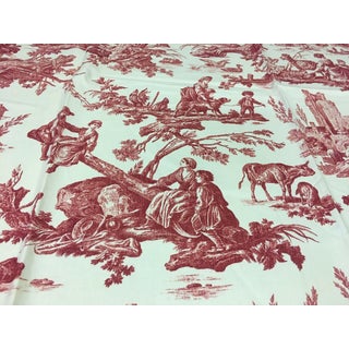 Traditional Thibaut Red and Cream Elizabeth Toile Multi-Purpose Cotton Print Fabric - 2.125 Yards For Sale