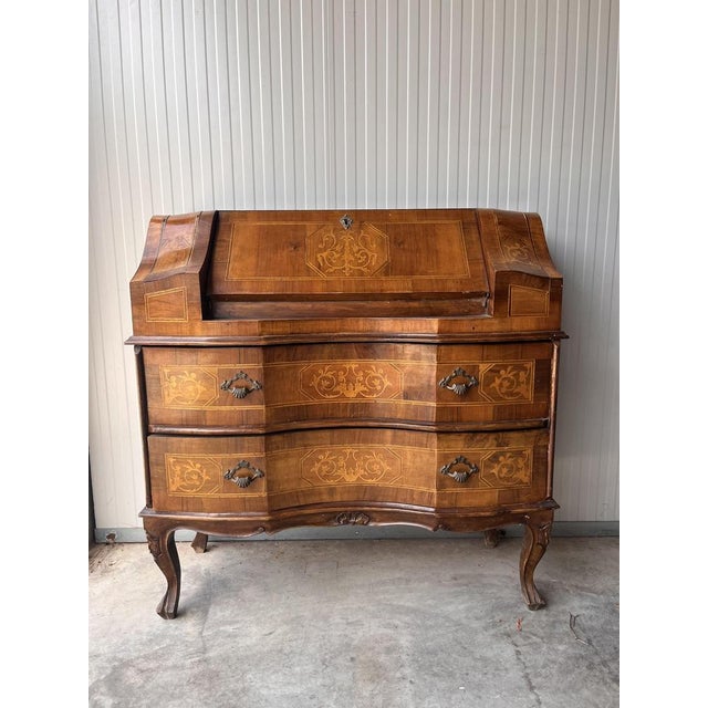 Wood Vintage Inlaid Walnut Secretaire, 1950s For Sale - Image 7 of 9