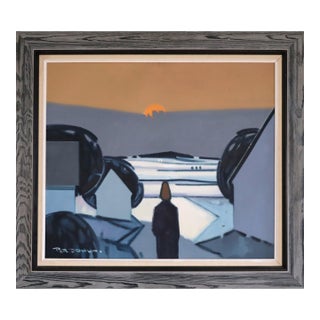 Mid-Century Modern 'Winter Light at Dusk' Vintage Swedish Landscape Oil Painting, Framed For Sale