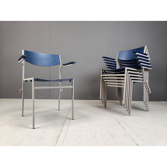 Minimalist Metal and Plywood Stackable Armchairs from Gijs Van Der Sluis, 1960s, Set of 6 For Sale - Image 9 of 13