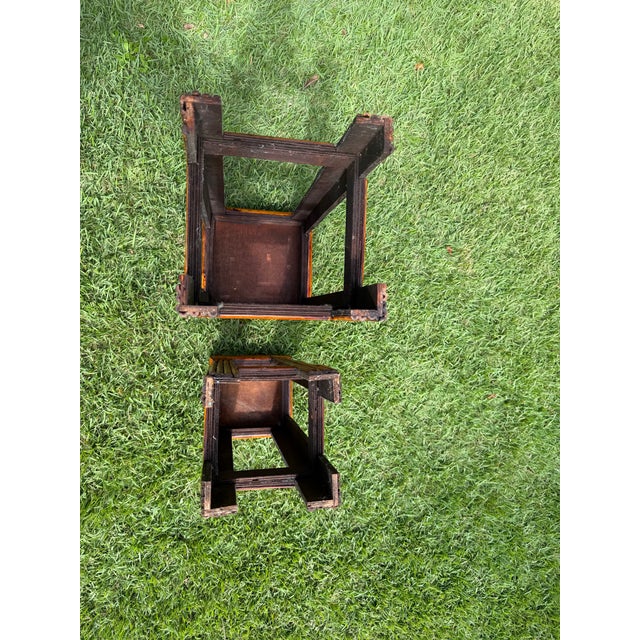 Vintage Graduated Bamboo & Rattan Pedestal Plant Stands, Pair For Sale - Image 9 of 10