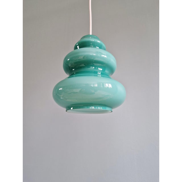 Mid-Century Modern Space Age Pendant Light in Blue-Green Opaline Glass, 1960s For Sale - Image 3 of 13