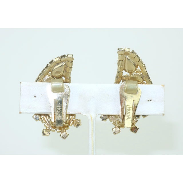 Ruby Red Hobé Paisley Style Ruby Red Rhinestone Earrings, 1950's For Sale - Image 8 of 9
