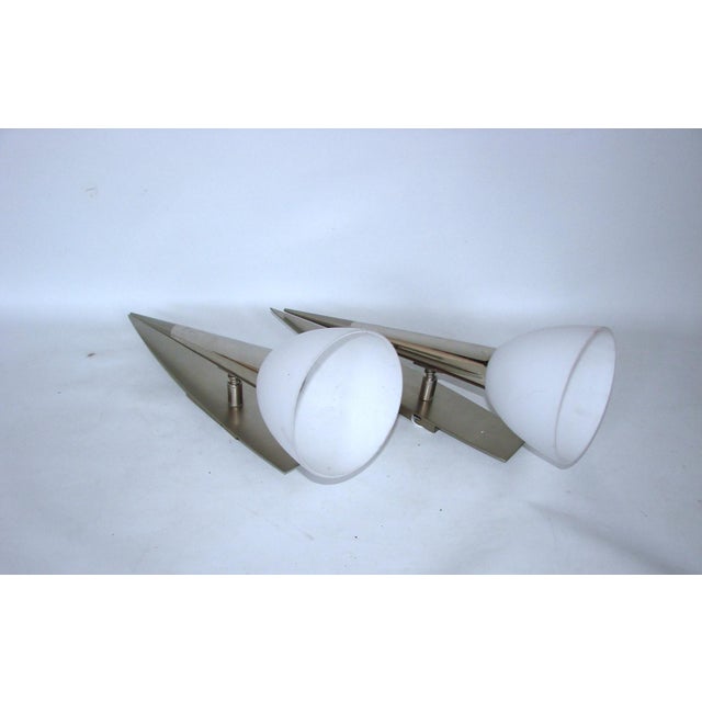 Modern Vintage Torches Wall Lights in Steel and Glass, 1980s, Set of 2 For Sale - Image 3 of 6