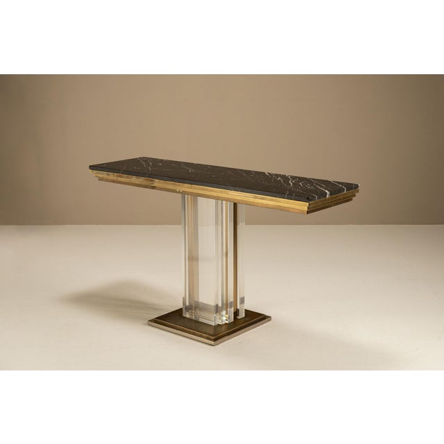 1970s Console Table in Acrylic Glass, Brass and Marble from Belgochrom, 1970s For Sale - Image 5 of 13