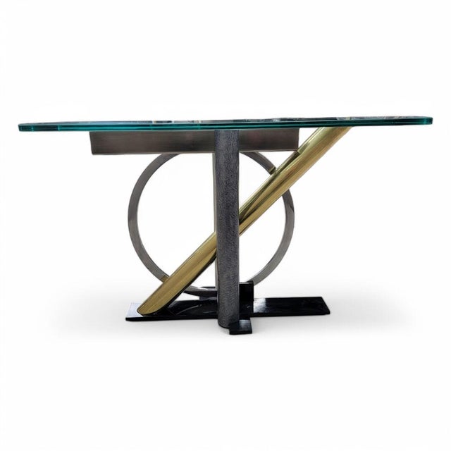 Metal Modern Kaizo Oto Design Institute America Style Glass Top Console Table For Sale - Image 7 of 7