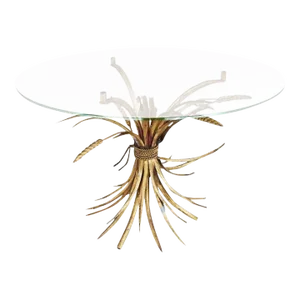 1970s Coco Chanel Sheaf of Wheat Gilt Round Glass and Brass Side Table - Italy