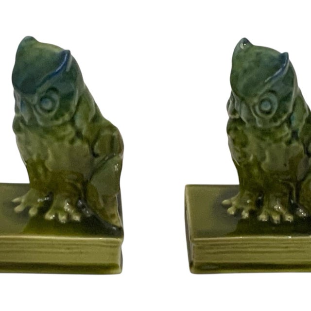 Antique Rookwood Pottery #2655 Owl Bookends Blue-Green High Glaze Made in USA 1927. Each approximately 6" High x 3 7/8"...