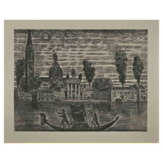 Gianpaolo Berto, Gondoliers in Venice, Etching, 1974 For Sale