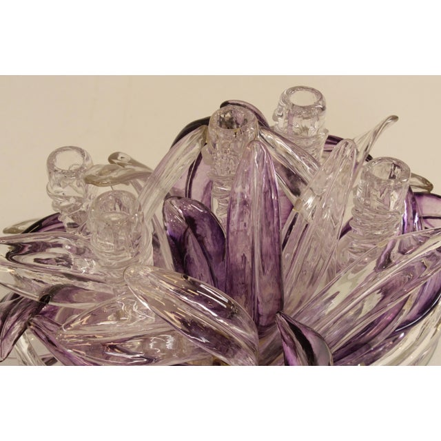 Glass Vintage Hand Blown Art Glass Candle Holder For Sale - Image 7 of 13