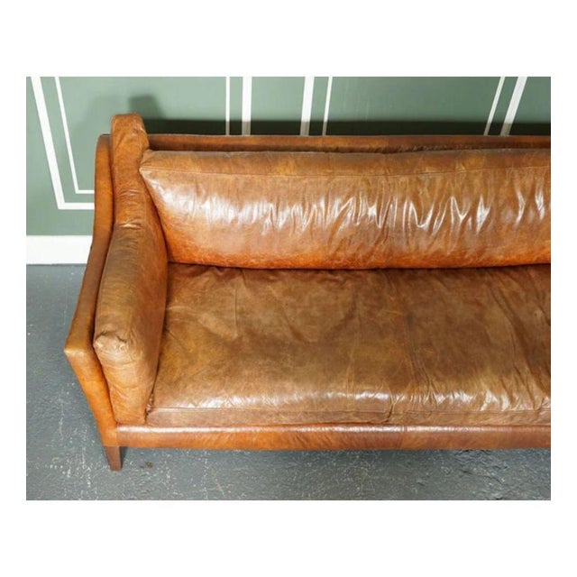 Animal Skin Large Vintage Tan Leather Sofa For Sale - Image 7 of 12