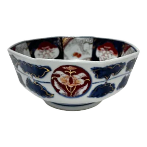 Mid Century Imari Octagonal Hand-Painted Porcelain Bowl