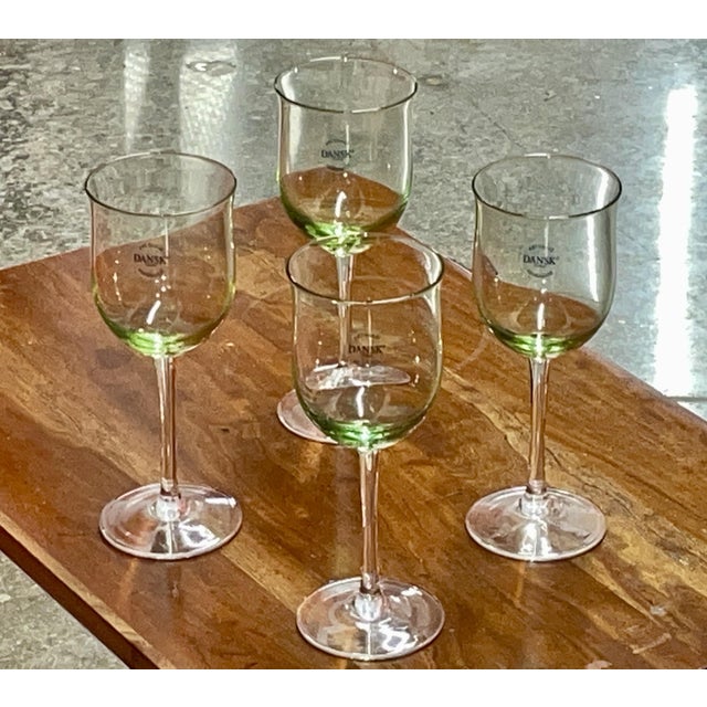 2000 - 2009 Set of 4 Vintage Dansk 'Hanna Green' Style Art Glass Wine Goblets - Green Base, Clear Stem For Sale - Image 5 of 6