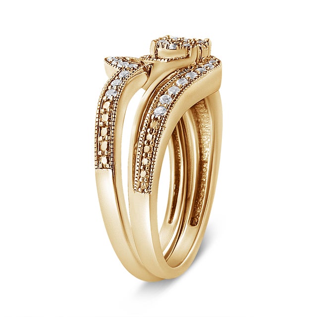 Contemporary 14K Yellow Gold Plated .925 Sterling Silver 1/3ct Cttw Multi-Diamond Bypass Vintage-Style Bridal Set Ring and Band (I-J Color, I3 Clarity) - Size 12 For Sale - Image 3 of 6