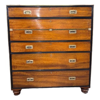 English Victorian Campaign Secretaire Chest, Circa 1860 For Sale