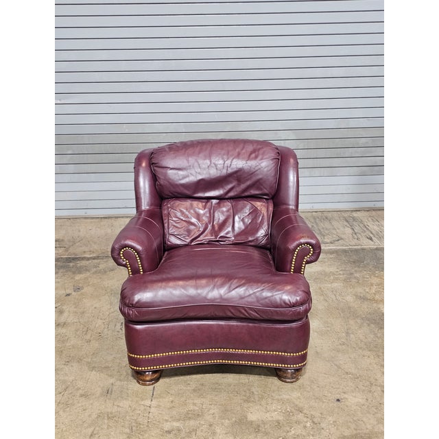 Late 20th Century Hancock & Moore Burgundy Leather Club Chair Arm Chair W Match Ottoman Made in the Usa For Sale In Cleveland - Image 6 of 14