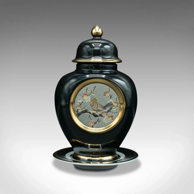 This is a small vintage decorative spice jar. A quality Japanese, ceramic and gilt finished baluster urn on coaster,...