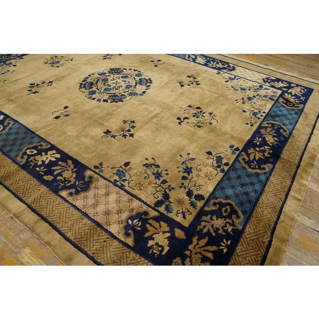1920s Tan Beige Medallion Art Deco Antique Chinese Peking Carpet 8'10'' X 11'5'' Handknotted Wool Rug For Sale In New York - Image 6 of 6