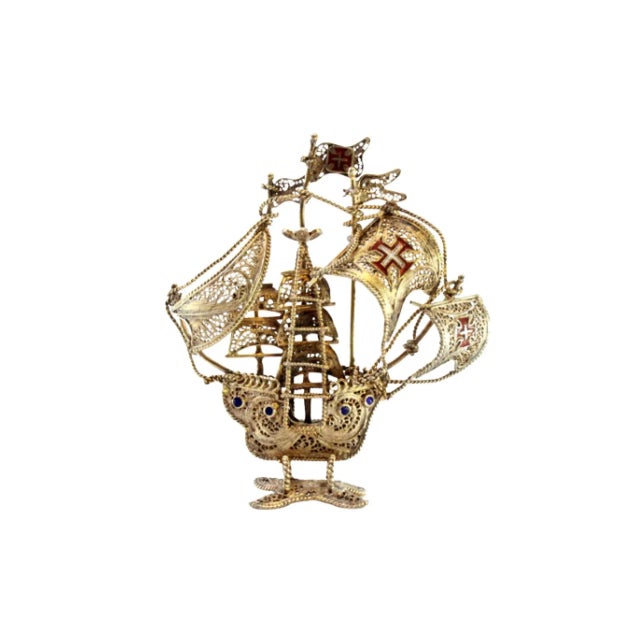 Small Caravel in Gilded Silver Filigree For Sale - Image 9 of 9