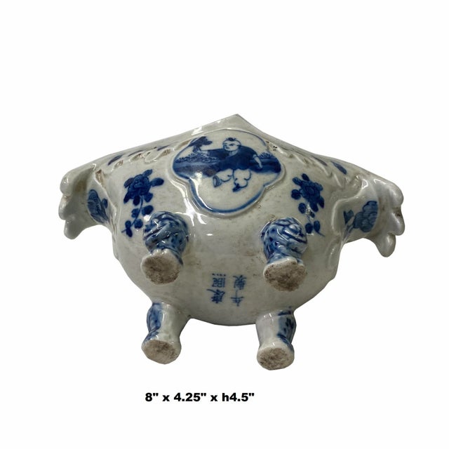 This is a handmade traditional Chinese porcelain container planter with blue and white color graphic. Not for food...
