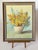 Beautiful original still life oil painting featuring bright cheerful yellow and blue wildflowers in a stoneware pottery...