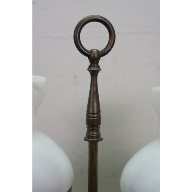 Vintage Brass 3 Light Apothecary Pharmacy Student Hurricane Lamp 28" For Sale - Image 4 of 14