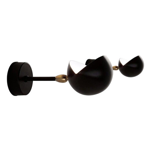 Mid-Century Modern Black Eye Sconce Wall Lamp Set by Serge Mouille, Set of 2 For Sale
