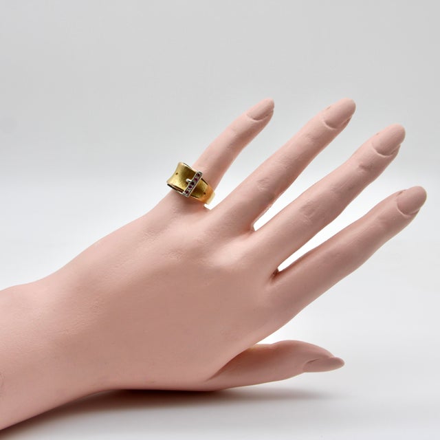 Vintage 18k Gold and Ruby Italian Buckle Ring, Size 5.75 For Sale - Image 9 of 10