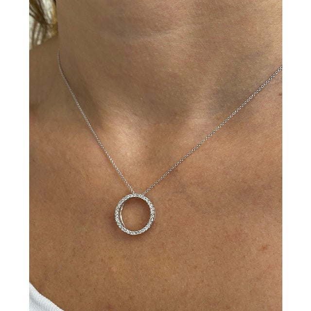 2010s 14K White Gold Round Diamond Open Circle Connecting Pendant For Sale - Image 5 of 7