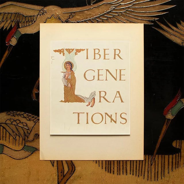 Renaissance 1949 Letter L From "An Evangeliarium of the Church of Metz", First Edition Gold Ink Lithograph For Sale - Image 3 of 9