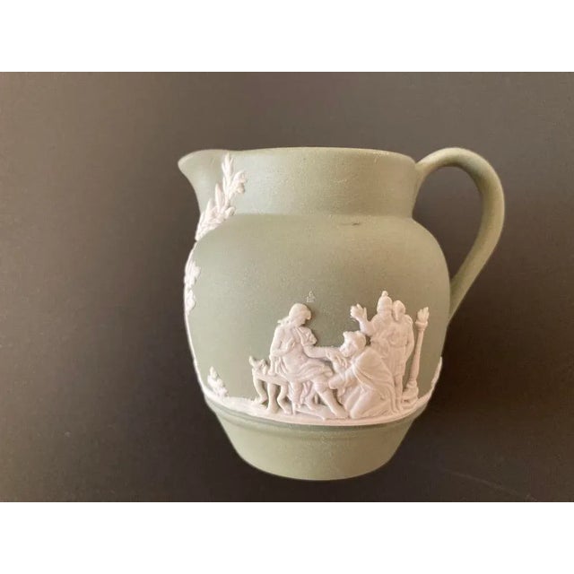 Ceramic English Wedgwood Jasperware Sage Green and White Creamer Pitcher for Coffee Tea Espresso in Neoclassical Design For Sale - Image 7 of 12