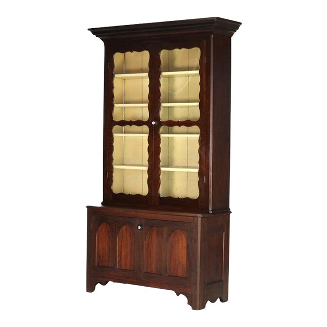 Antique Two-Piece Walnut Step Back Bookcase Circa 1910 For Sale