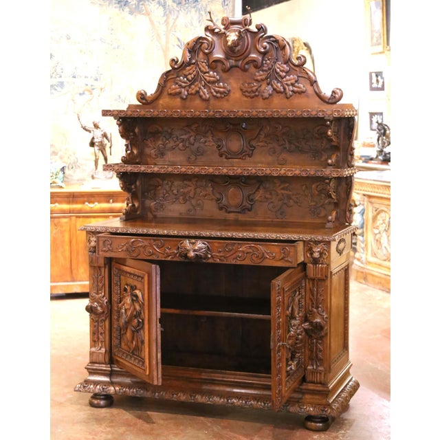 Wood 19th Century French Carved Oak Saint-Hubert Hunt Buffet With Stag Crest For Sale - Image 7 of 14