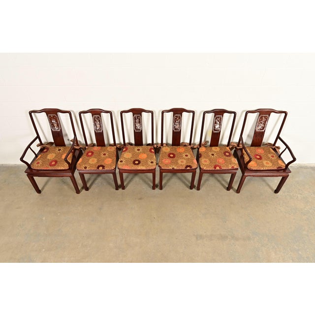 Late 19th Century Antique Chinese Carved Rosewood Dining Chairs With Mother of Pearl Inlay, Circa 1890s For Sale - Image 5 of 15