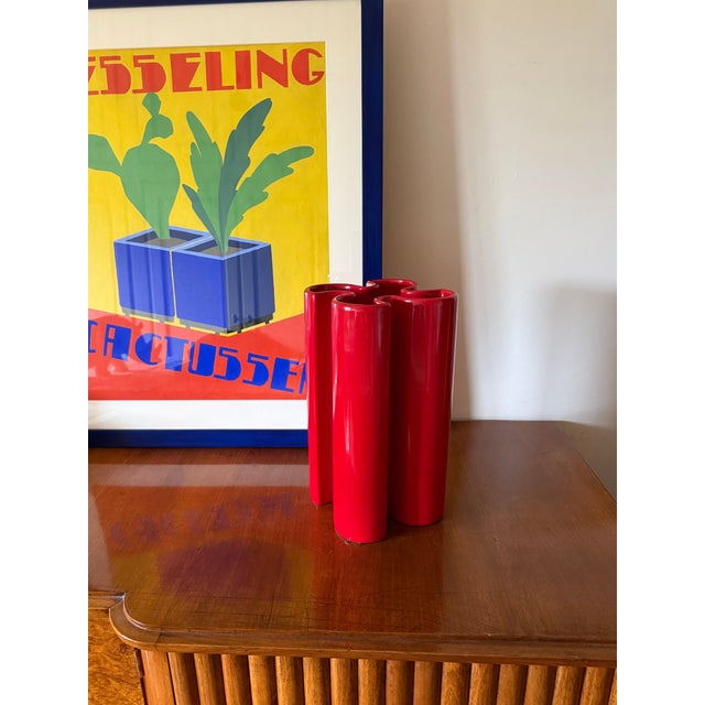 Red space age ceramic vase designed by Franco Bettonica Gabbianelli Italy ca. 1970 Marked under the base. H 30 cm - 19.5...
